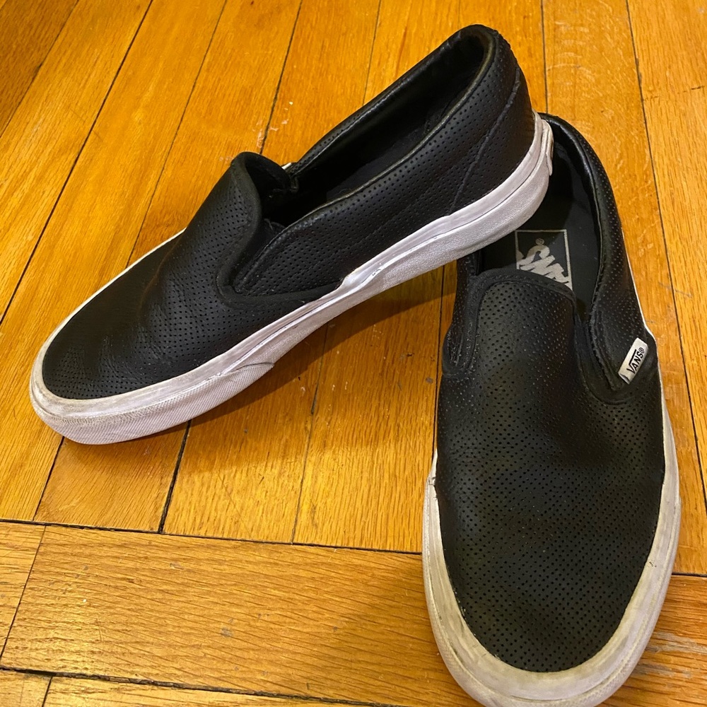 Vans Slip-On Perf Leather Black Shoe women’s size 7 men’s size 5.5